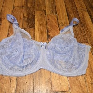 Walco 38DD Light Blue Sheer Flower Lace Underwire  Feminine Fairy Back Clasp EUC